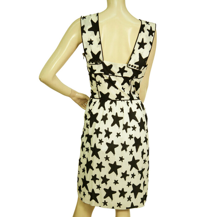 Viktor & Rolf Black & White Stars Pattern Cotton Sleeveless Knee Length Dress 42