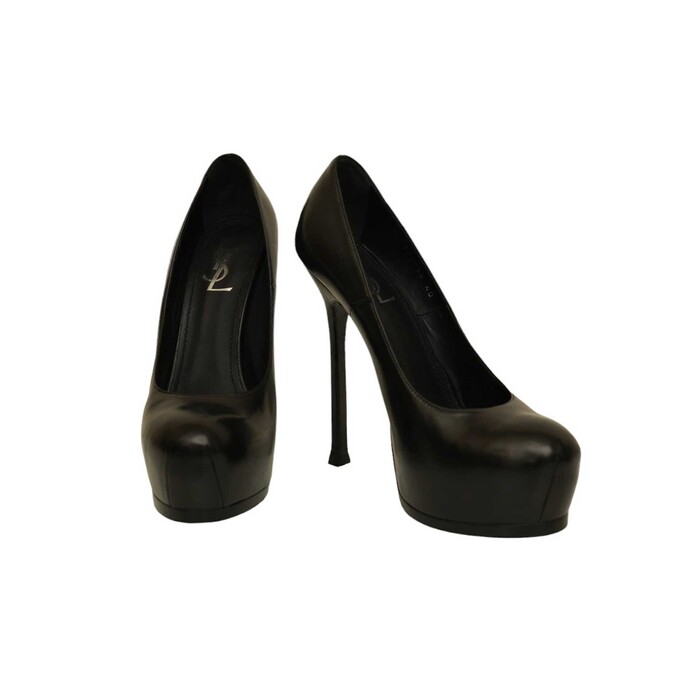 Yves Saint Laurent YSL Tribute Black Leather Round toe Platform Heels Pumps 40