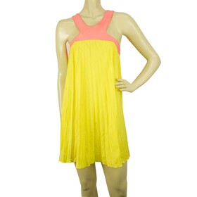 Paul &amp; Joe Yellow Pink Pleated Sleeveless Halter Mini Summer Dress size 40