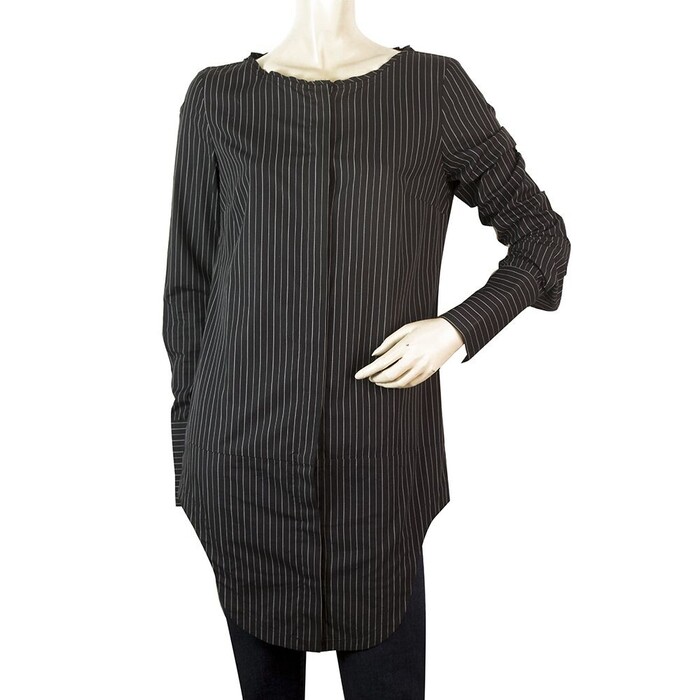 Dondup Black White Stripes Long Button Shirt Long Sleeves Collarless Top sz 42