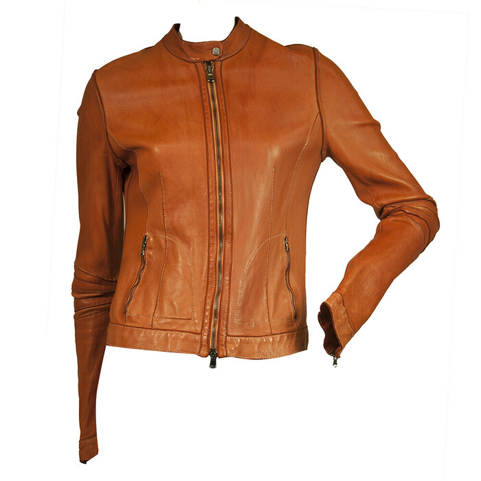 Preview Genuine Real Leather Cinnamon Brown Zipper front biker Jacket Size 42