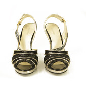 Miu Miu Black Glitter Gold Tone Trim  Silver High Heel Strappy Sandals Shoes 40