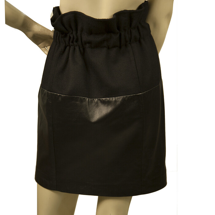 Thakoon Black Lambskin Leather & Angora Wool Paper Waist Mini Skirt Size 4