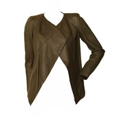 Neil Barrett Dark Green Real Leather Open front Collarless Jacket Size S