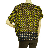 Kenzo Geometric Yellow Gray Blue Short Sleeves Blouse Top w. Pocket size 38