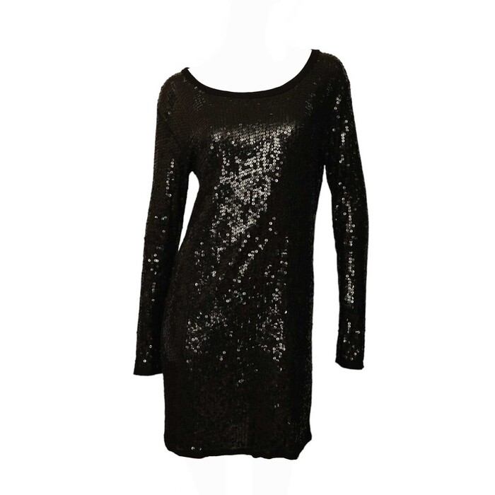 Chloe Black Fully Sequined Long Sleeves Short Mini Length Dress size S