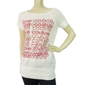 Juicy Couture White Red Logo Long T- shirt Top Blouse Sz S Small