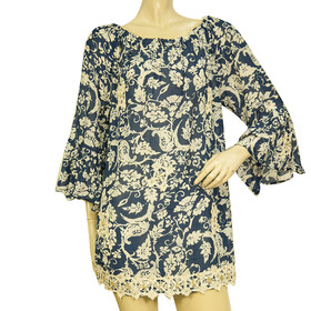 Joyce &amp; girls Silk Blue Paisley Cream Lace Tunic Kaftan Cover Up Dress size S