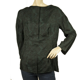 Marni Dark Teal Pleated Jacquard Floral Long Sleeves Tunic Blouse Top