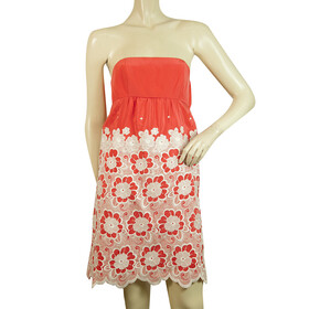 Tibi 100% Silk Red &amp; White Floral Strapless Mini Dress size 2