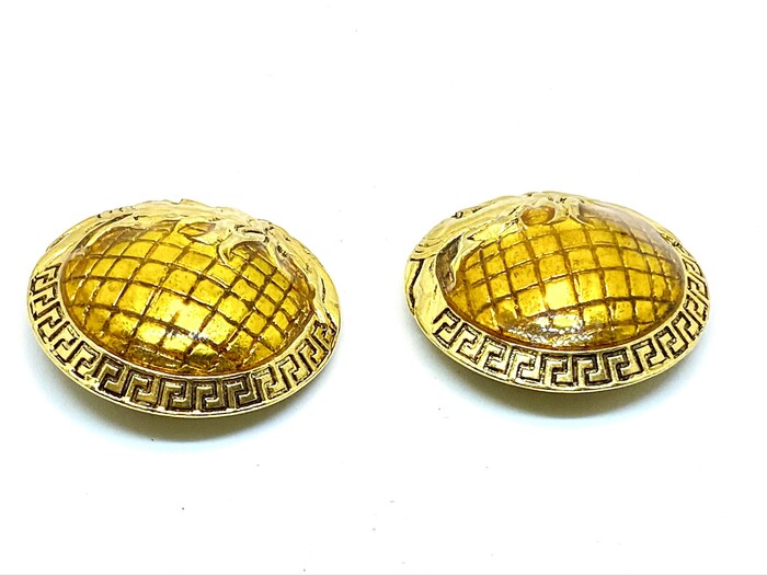 Versace Vintage Half Medusa Head Shank Dome Button with Mustard color lacquer