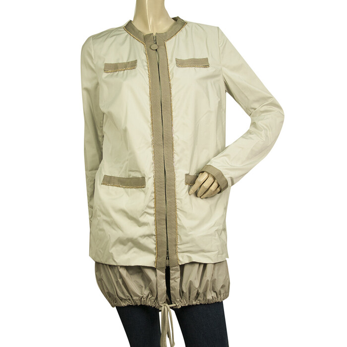 MONCLER Yukari Giubbotto beige light raincoat asymmetric jacket removable hood 1