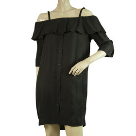 Neil Barrett Black Off Shoulders Ruffled Loose Mini Dress size S