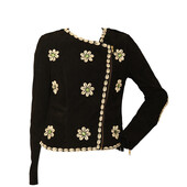 Manoush black suede off center zip jacket embroided with shells crystals size 36