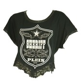 Philipp Plein Black Female Sheriff Rhinestones Short Sleeve T- Shirt lace hem