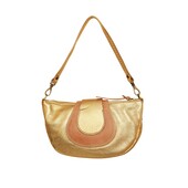 Hogan Gold Leather Beige Det. Shoulder Strap Handbag Zipper top Bag