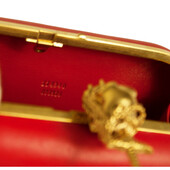 Alexander McQueen Red Leather Crystal Studded Gold Stabbed Skull Clasp Clutch