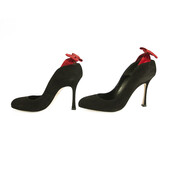 Brian Atwood Black Suede Red Satin Bow Classic Pumps Heels Shoes - Size 40