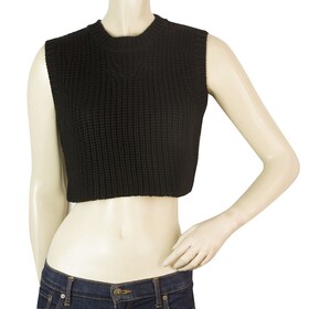 Neil Barrett Black Woolen Cropped Knit Top Short Gillet Vest size S