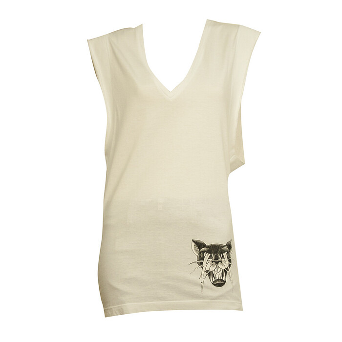 DSquared2 D2 White Sleeveless V Neck Panther Long Cotton Top - Size XS