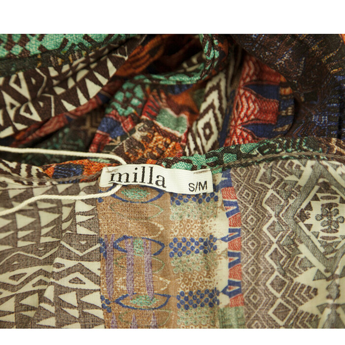 Milla Multicolor Ethnic Print Maxi Kaftan Long Summer Viscose Dress size S/M