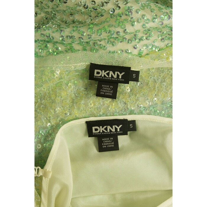 DKNY Green & Yellow Striped Sleeveless Sequins 100% Mini Length Dress sz S