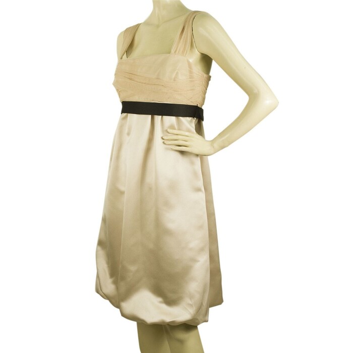 Vera Wang Maids Bridesmaids Beige Black Belt Tulle Bust Bubble Hem Dress Size 10