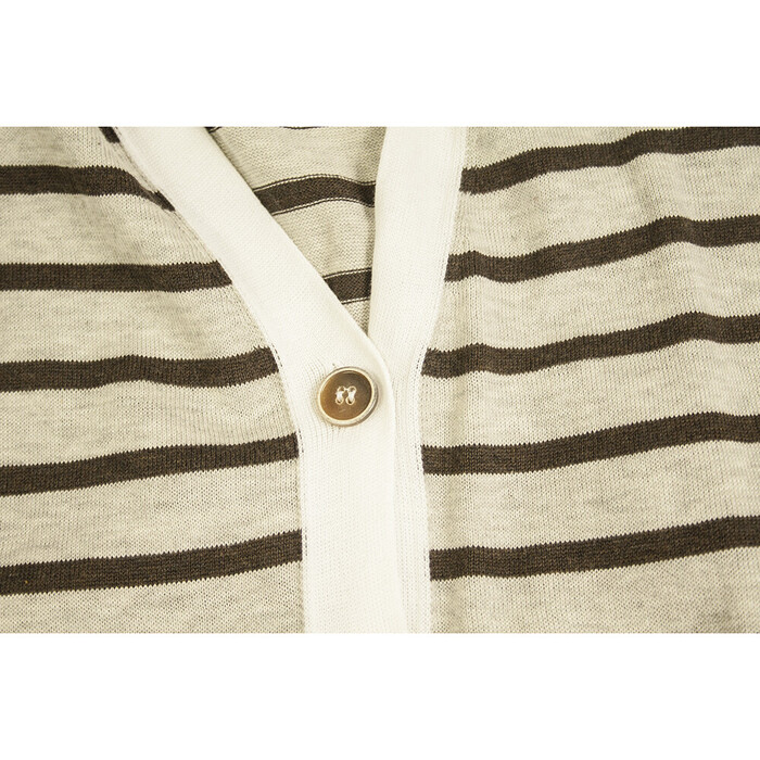 Fabiana Filippi Gray Brown Cotton Knit Striped Short Sleeve Cardigan Cardi