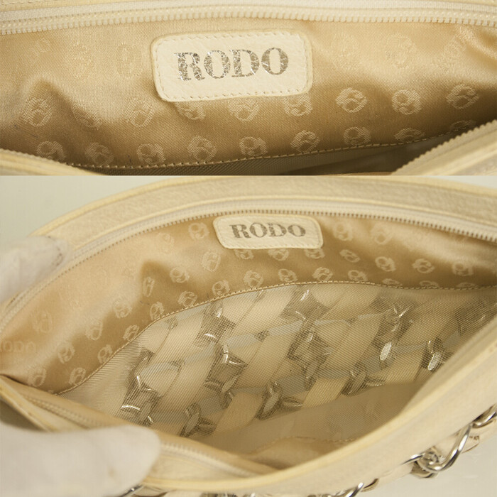 RODO off white intertwined leather with silver chains clutch bag Handbag