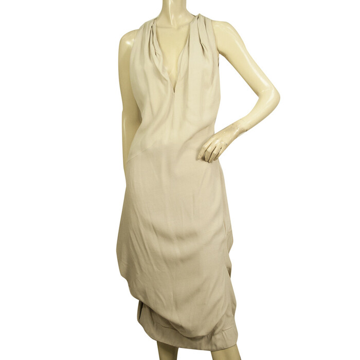 Vivienne Westwood Cream Draped Asymmetric V neckline Calf Length Dress size 44