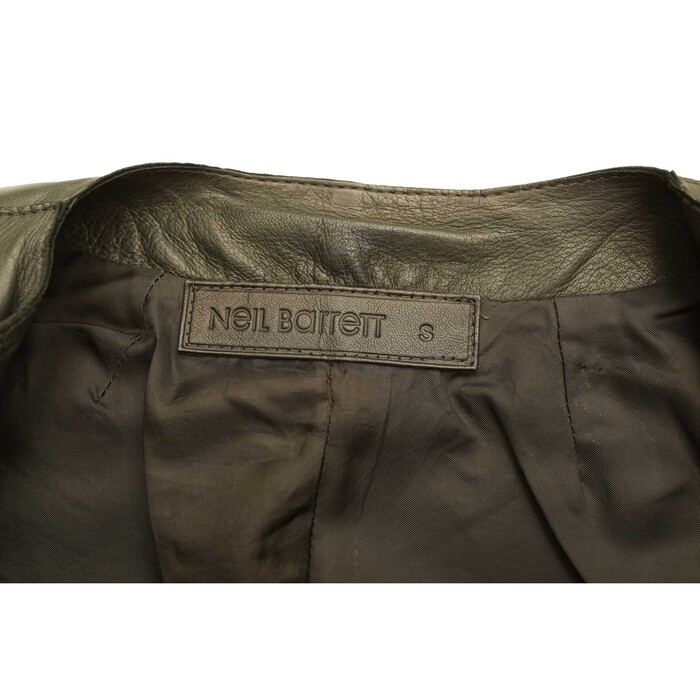 Neil Barrett Dark Green Real Leather Open front Collarless Jacket Size S