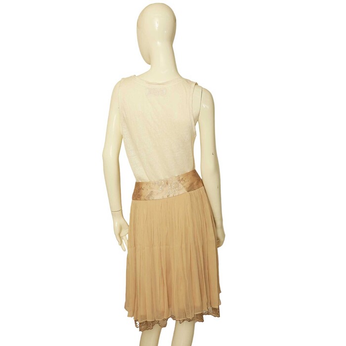 Diane Von Furstenberg Leanne Beige Color Silk Lace Pleated Knee Wrap Skirt 2