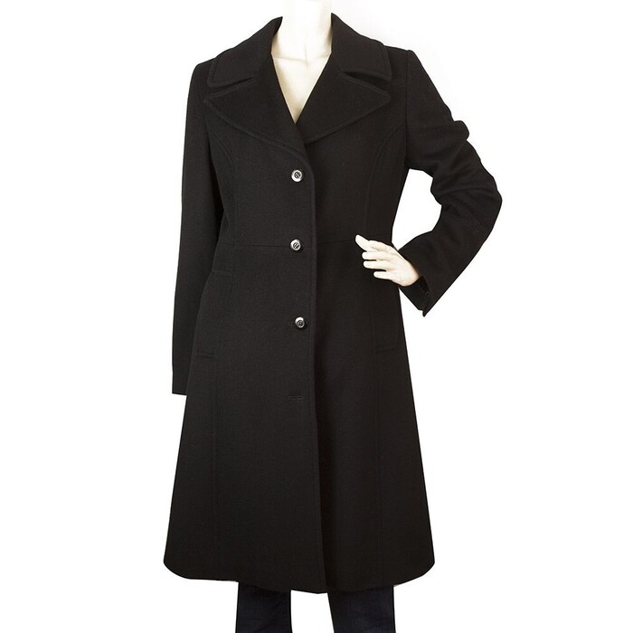 Bill Blass Black Angora Wool A Line Classic Warm Winter Coat size 8