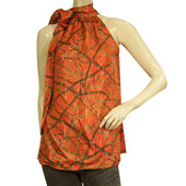 Michael by Michael Kors Orange Glittery Halter Neck Chain Logo Top size XS