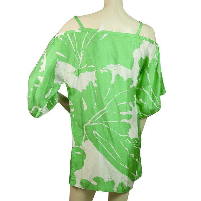 Tibi Green Leaves White Floral Short Sleeves Open Shoulders Mini Dress size S