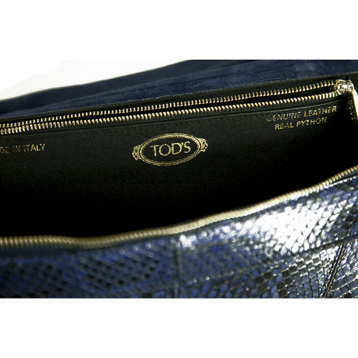 TODS Wave blue black snakeskin large satchel top handle crossbody bag