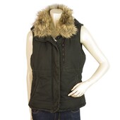 Polo Jeans Ralph Lauren Zipper Front Sleeveless Vest Jacket Faux Fur Hood size M