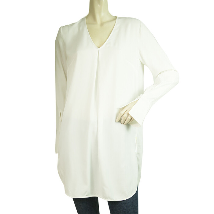 Dondup White Long Sleeves Silky Blouse V Neckline Long Length Top size 40