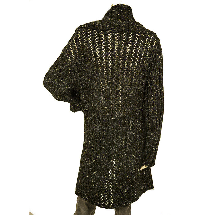 Wanlee Black & Gold Shiny Acrylic Knit Long Cardi Cardigan size 1