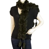 Black Long Rabbit Fur Pom Poms Evening Long Scarf Shawl Wrap