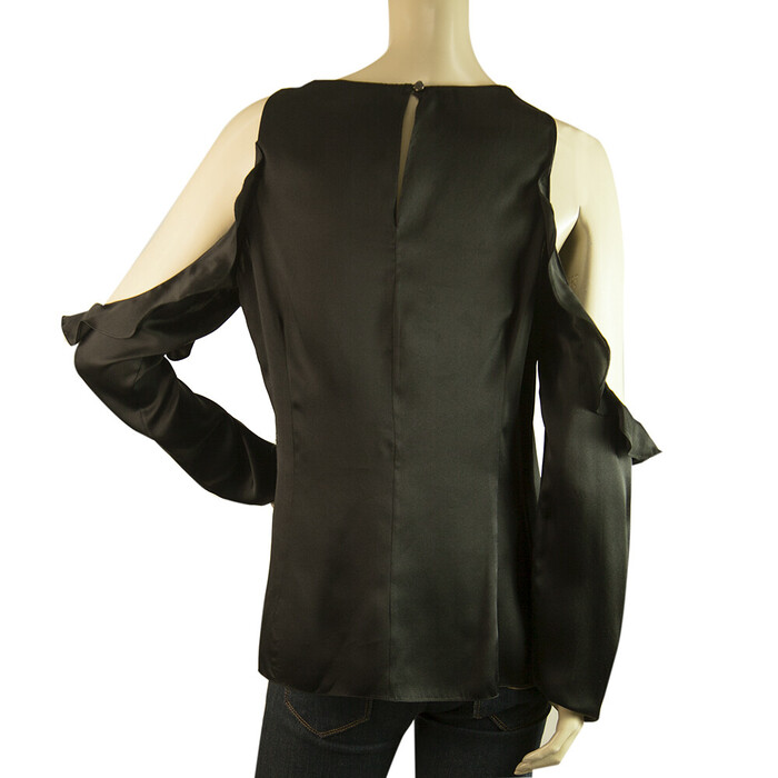 Cushnie et Ochs Black 100% Silk Ruffled Open Cut Shoulders Blouse Top size US 8