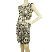 Anna Molinari Geometrical Printed Black White Silk Draped mini Dress