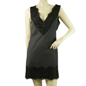 Dondup Blue Black Lace Trim Cocktail Wool Sleeveless Mini Dress size 40