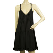 Dondup Black Viscose Mini Sleeveless Layered Ruffled Hem Spaghetti Dress size 40