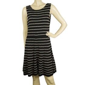 Alice + Olivia Black w. white Stripes Cotton Wool Skater Style Knit Dress sz L