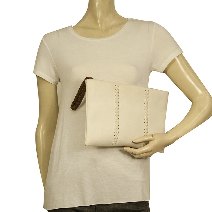 Callista Crafts off white leather with brown braided wristlet clutch bag handbag