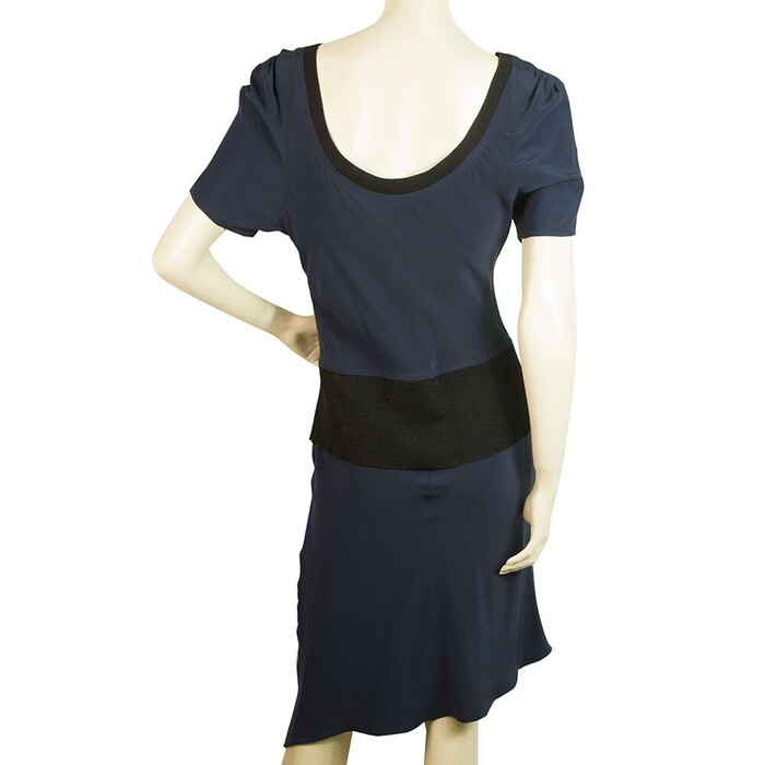 Vena Cava Blue Color w. Black Trim Asymmetrical Length Silk Dress size 4