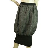 Ioanna Kourbela Gray Balloon Below Knee Length Skirt w. Black Trim