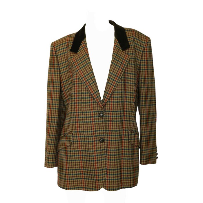 Vintage Austin Reed England Wool Multicolor Check Jacket Blazer size 14