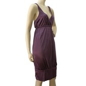 Alice San Diego 100% silk deep purple knee length open back puff dress